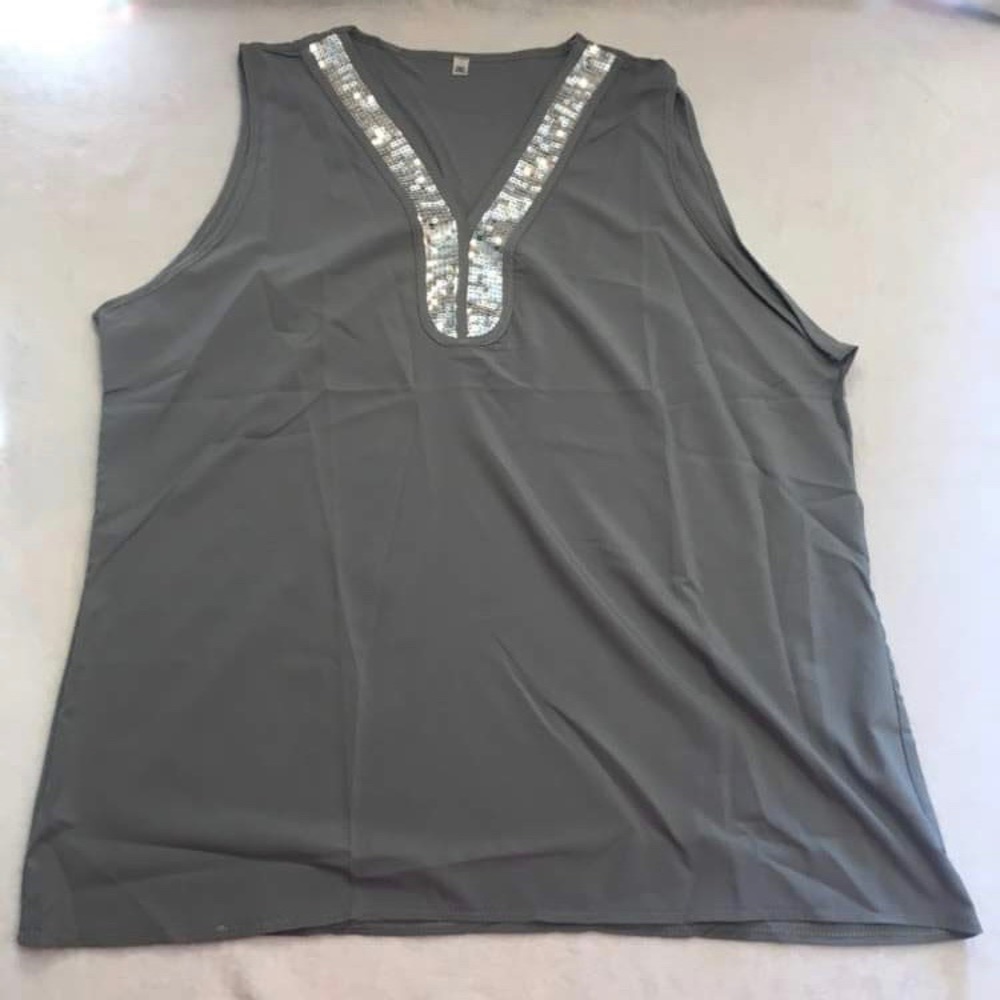 Unbranded Tank Top Womens 2XL Grey Excellent Sequin V-Neck Sleeveless Blouse